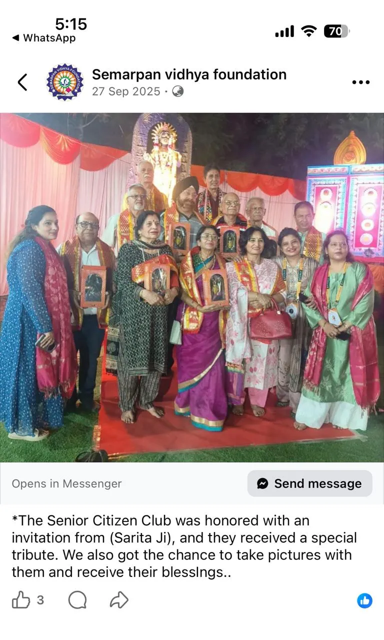 Facebook record showing members of the Senior Citizen Club at a community gathering on 27 September 2025